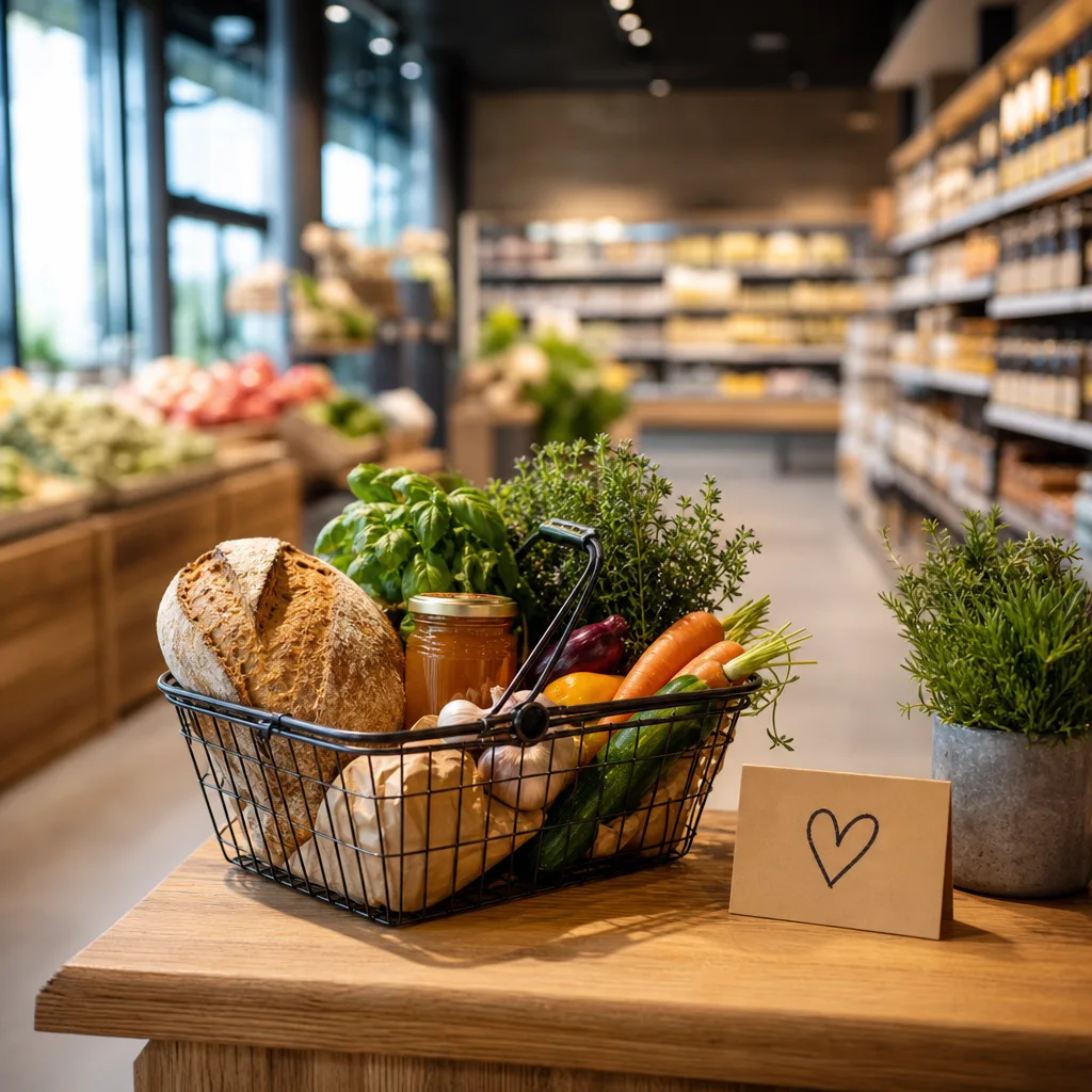 Persönlicher Service: Einkaufskorb mit frischen regionalen Produkten